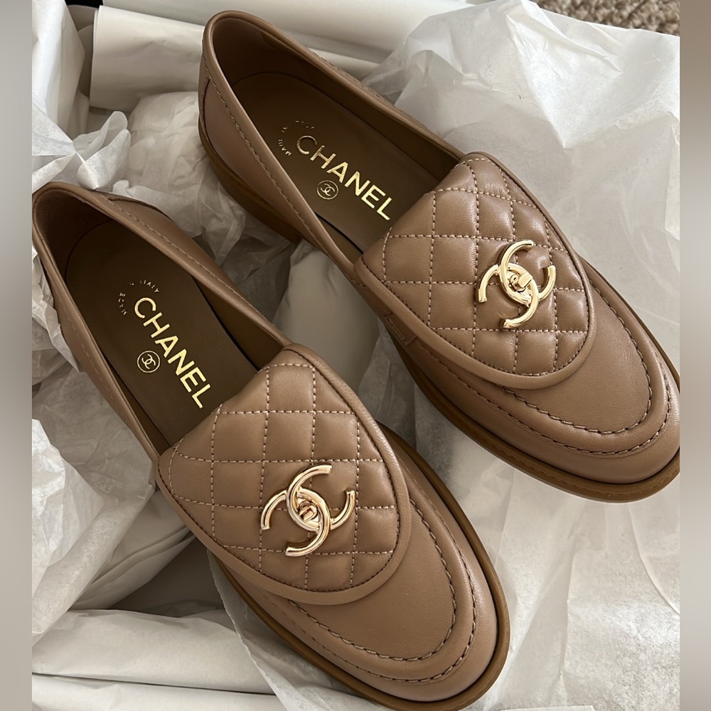 Chanel Quilted Leather Loafers in Brown with Gold Accents